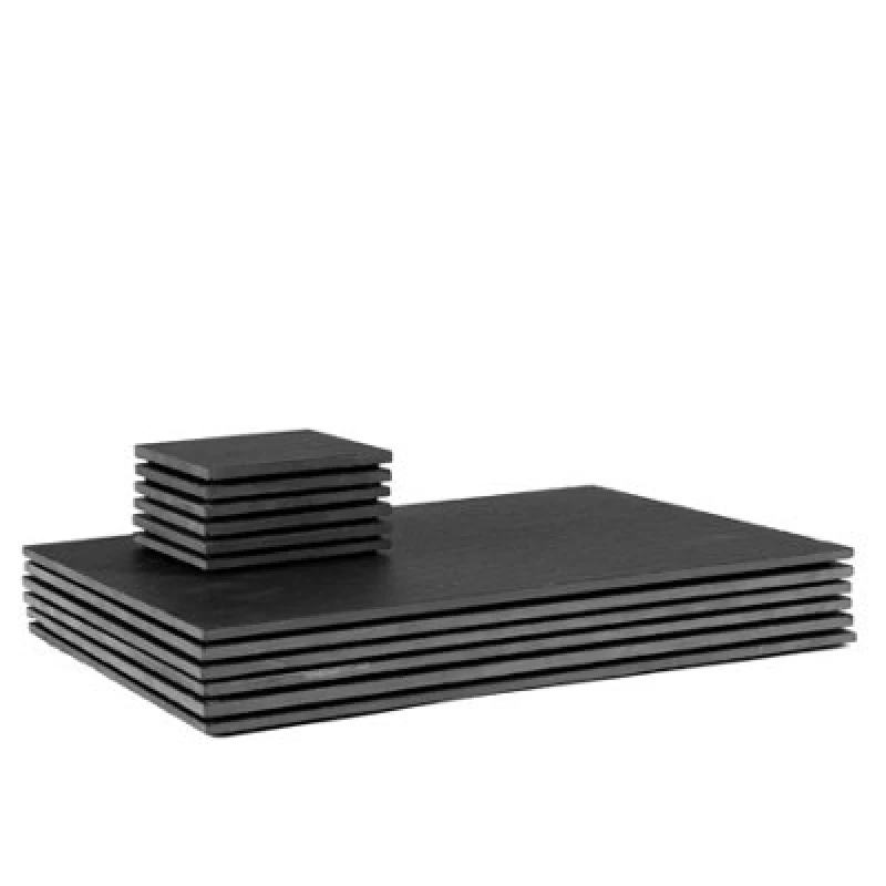 Image of Argon Tableware 12Pc Linea Rectangular Slate Placemats & Coasters Set - Black Natural Stone Dinnerware Plate Placemats Drink Mats