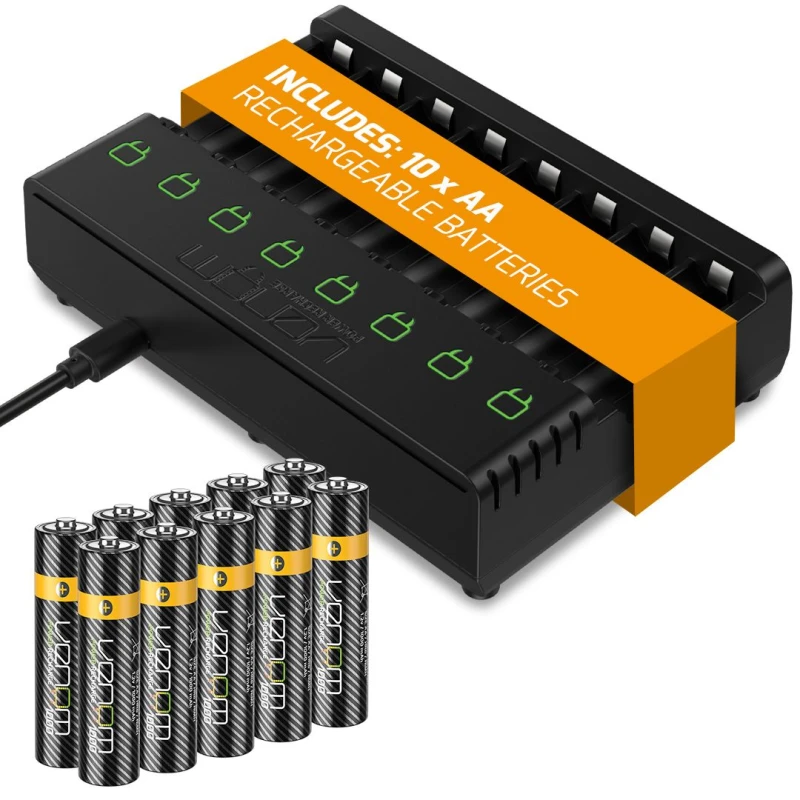 Image of Venom Rechargeable Battery Charging Dock plus 10 x AA 1000mAh Batteries Black unisex