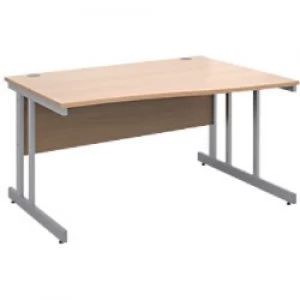 image of Freeform Right Hand Design Wave Desk with Beech Coloured MFC Top and Silver Frame Adjustable Legs Momento 1400 x 990 x 725 mm