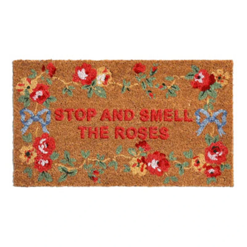 Image of Cath Kidston Stop And Smell The Roses Slogan Doormat - Brown