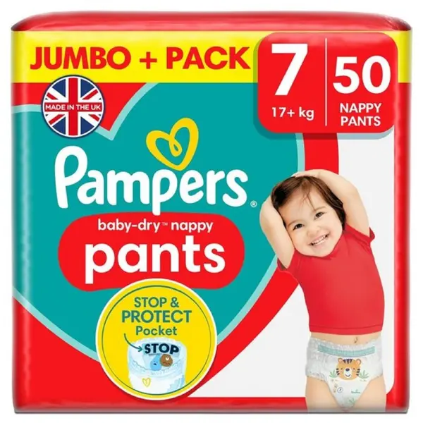 image of Pampers Baby Dry Nappy Pants Size 7 Jumbo Plus Pack 50 Nappies