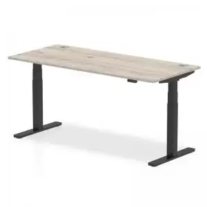 image of Air 1800 x 800mm Height Adjustable Desk Grey Oak Top Cable Ports Black