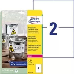 Image of Avery-Zweckform L4717-20 Labels 210 x 148mm Polyester film White 40 pc(s) Permanent All-purpose labels, Weatherproof labels
