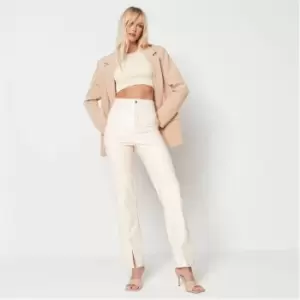 Missguided Faux Leather Straight Leg Trousers - Cream