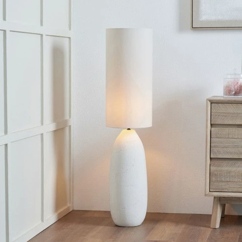 Image of Ruma White Vintage Textured Ceramic Floor Lamp White Unisex