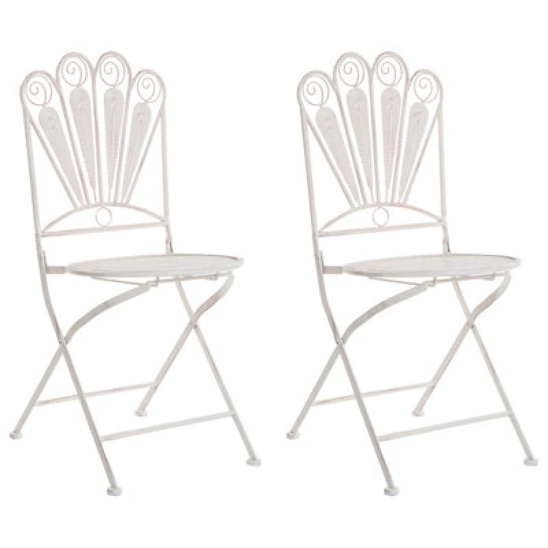 Image of Beliani Set Of 2 Garden Chairs Pavia Folding Metal Off-White