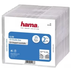 image of Hama Slim Double CD Jewel Case, pack of 25, transparent