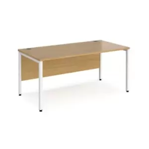 Image of Office Desk 1600mm Rectangular Desk With Bench Leg Oak Tops With White Frames 800mm Depth Maestro 25