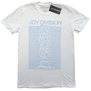 Image of Joy Division - Unknown Pleasures Blue on White Unisex Large T-Shirt - White