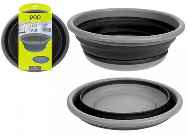 image of 7 Litre Black and Grey Large Collapsible Camping Round Bowl