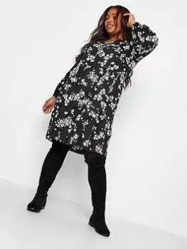 Image of Yours Zip Detail Dress Mono Floral, Black, Size 14, Women