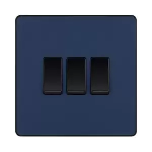 Image of BG Evolve Matt Blue Triple Light Switch 20A 16Ax 2 Way - PCDDB43B