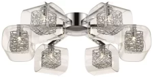 image of Spring 6 Light Flush Multi Arm Mesh Ceiling Light Chrome, Clear and Glass, G9