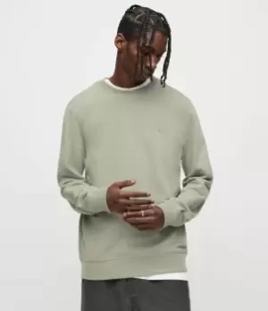 Image of AllSaints Mens Cotton Regular Fit Raven Crew Sweatshirt, Green, Size: M, Green