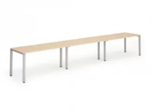 Image of Single Silver Frame Bench Desk 1400 Maple (3 Pod)