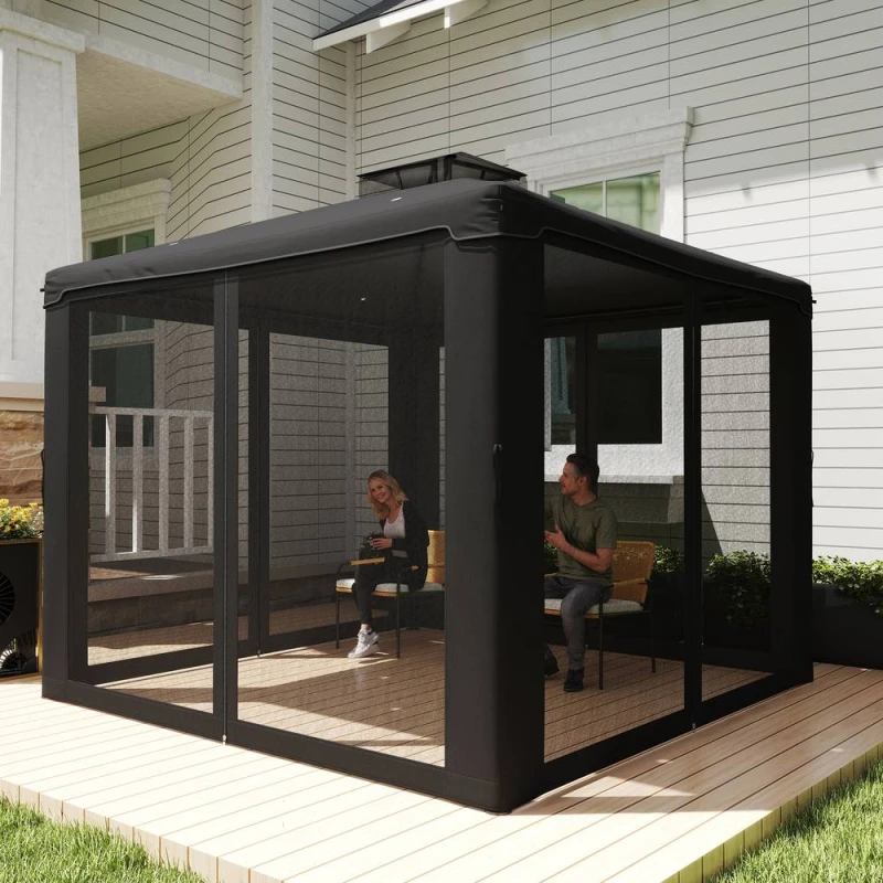 Image of OUTSUNNY 3 x 3m Metal Gazebo Garden Outdoor 2-Tier Roof Marquee Party Black Size: 3m x 3m Black Unisex 3m x 3m