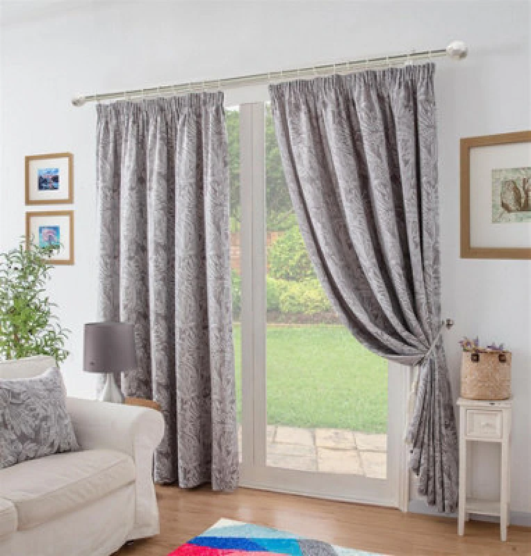 Image of Alan Symonds Chenille Jacquard Lined Pencil Pleat Curtains - Silver Silver 90x90 Inch