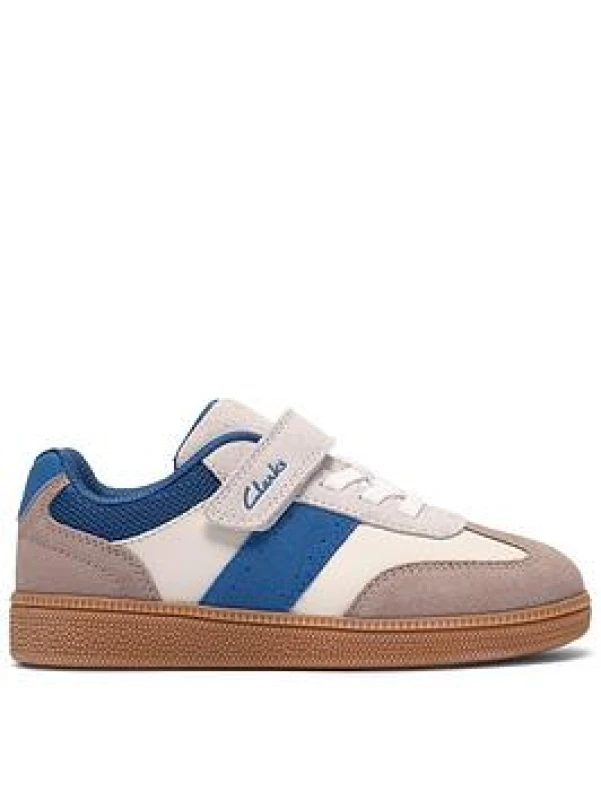Image of Clarks Cypress Step Kid White/Blue Trainers in White Size: 11-Wide Fit White Unisex 11-Wide Fit