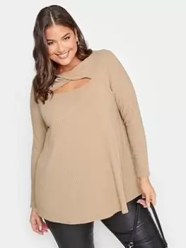 Image of Yours Twist Front Rib Swing Top. Toffee, Brown, Size 16, Women
