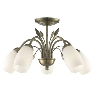 Image of Searchlight Lighting Collection Jade 5-Light Semi-Flush Ceiling Light - Brass