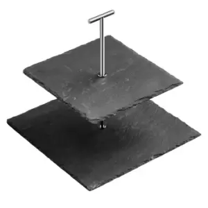 Image of Premier Housewares 2-Tier Square Cake Stand - Slate/Chrome Finish