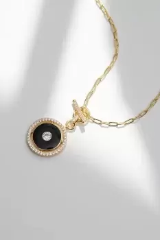 Image of 14K Gold Plated Recycled Jet Enamel And Cubic Zirconia T Bar Pendant Necklace - Gift Pouch