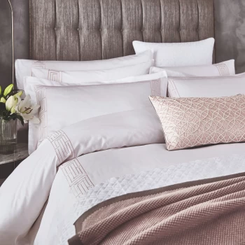 image of Hotel White and Dusky Pink Cotton Sateen 300 Thread Count 'Tropea' Duvet Cover - single