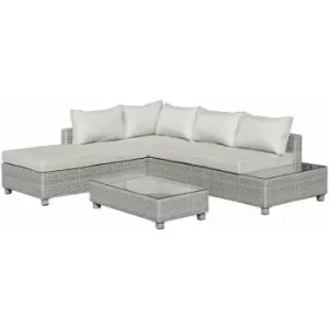 image of 3 PCs Aluminium Patio pe Rattan Sectional Sofa Set w/ Chaise Lounge - Grey - Outsunny