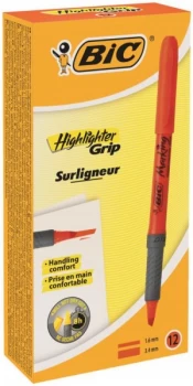 image of Bic Briteliner Grip Chisel Tip Highlighter Pen Orange (PK12)