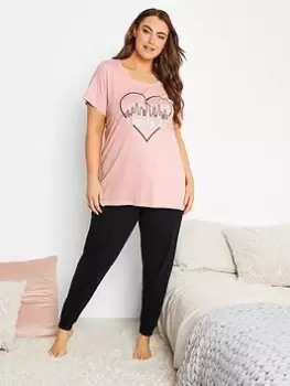 Image of Yours New York Cuffed PJ Set - Pink, Size 14-16, Women