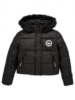 Hype Girls Faux Fur Cropped Padded Jacket - Black, Size 7-8 Years, Women