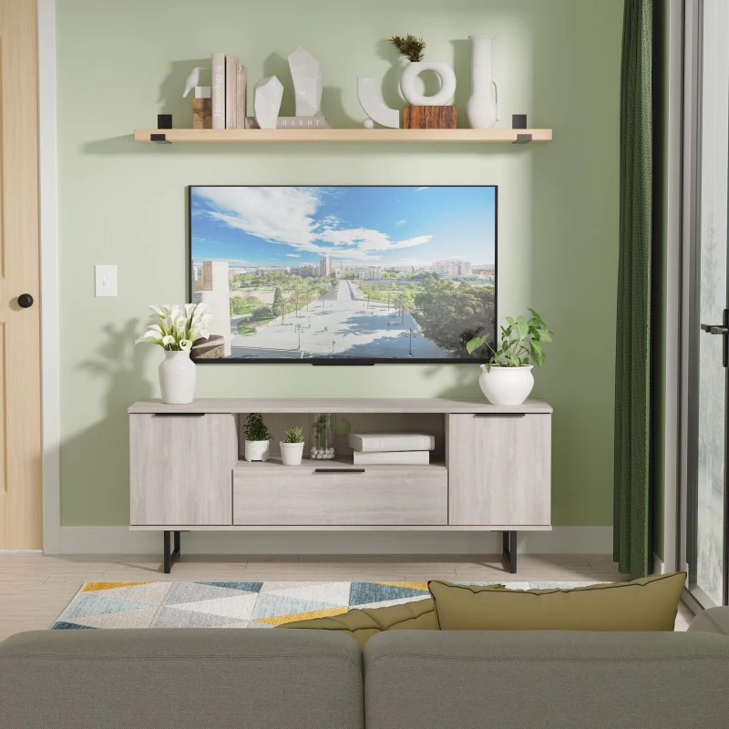Image of Havana Ready Assembled 2 Door 1 Drawer Wide TV Unit in Grey Oak - Welcome Furniture TJ Hughes 5056812212198