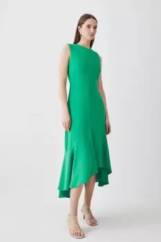 Image of Soft Tailored Sleeveless Full Skirt High Low Midi Dress