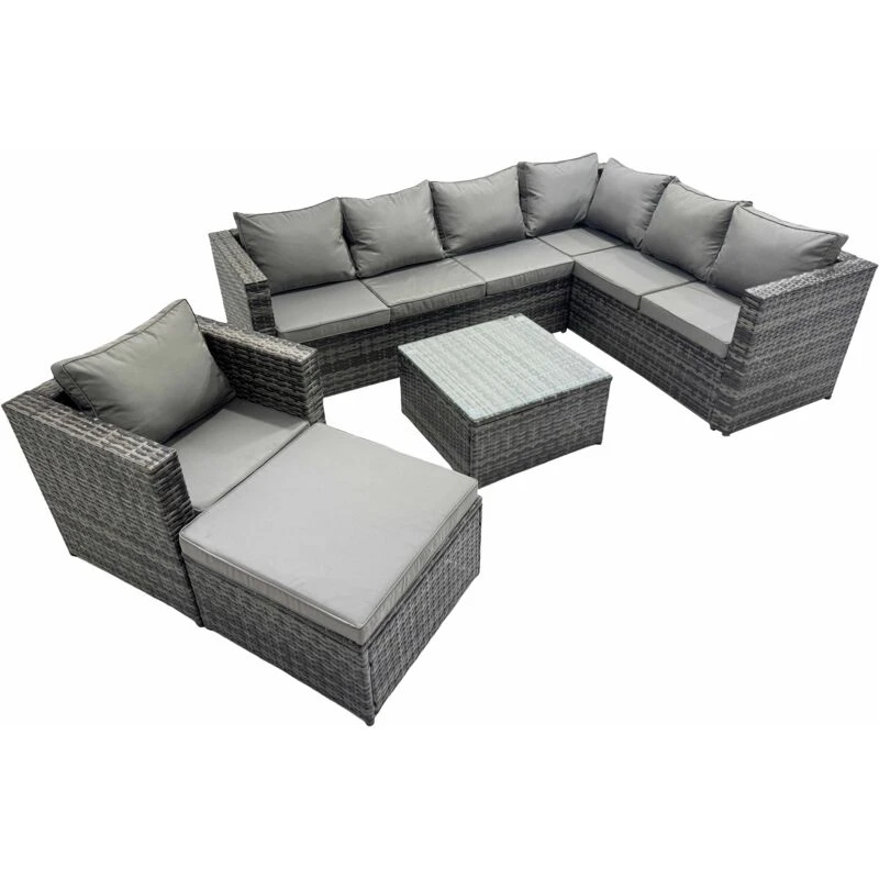 Image of Fimous Garden Furniture Sofa Set withChair Big Stool Dark Grey Dark Grey Unisex