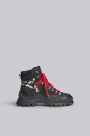 Image of DSQUARED2 Women Boot Black Size 4 80% Calfskin 20% Polyamide Thermoplastic polyurethane Glass Cotton