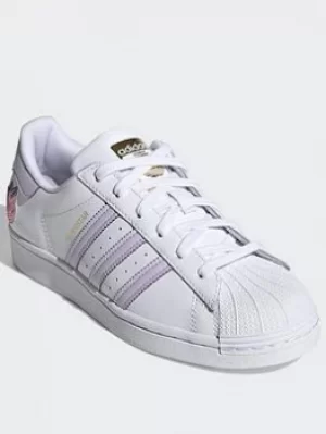 Image of adidas Originals Superstar Shoes, White/Purple, Size 4.5, Women