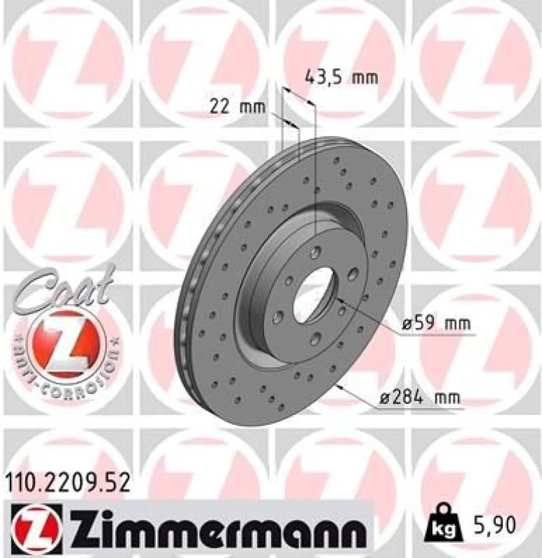 Image of ZIMMERMANN Brake disc ZIMMERMANN 110.2209.52