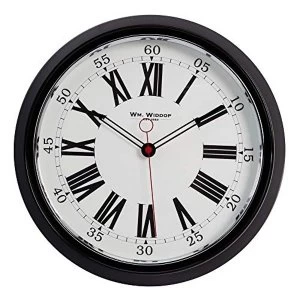 image of Round Metal Case Wall Clock Black & Chrome Roman Dial 30cm