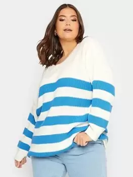 Image of Yours Yours Wide Stripe Jumper Blue Size 14-16, Women