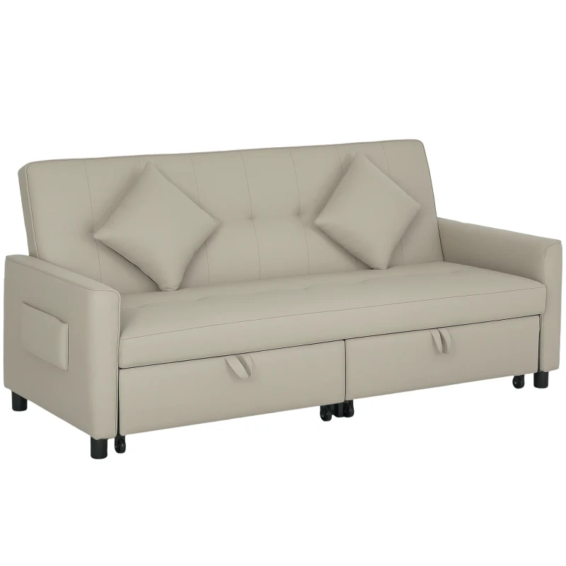 Image of HOMCOM Reversible L-Shaped Sectional Sofa Bed with Cushions - Beige TJ Hughes Grey 5063603796164