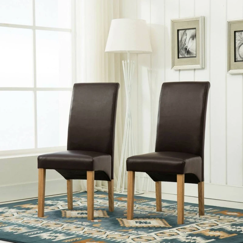 Image of MCC DIRECT Mcc Direct - Set of 2 Faux Leather Dining Chairs Roll Top Scroll High Back home restaurants brown PC2003
