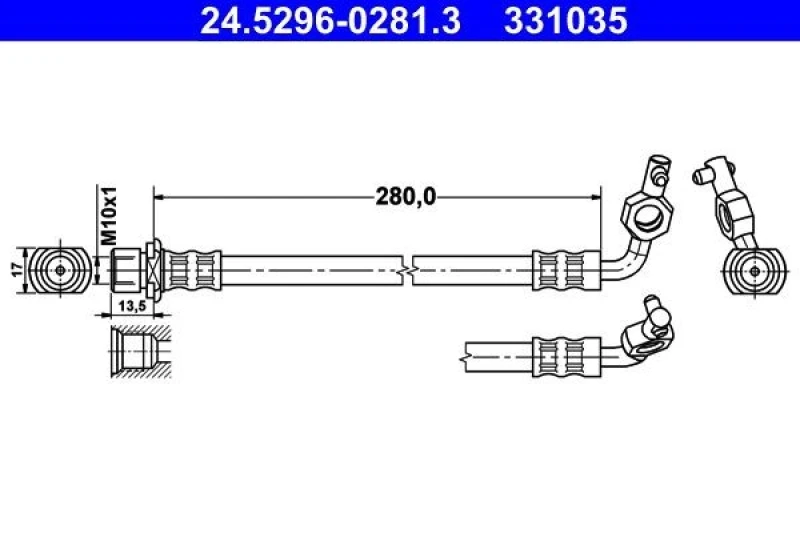 Image of ATE 24.5296-0281.3 Brake Hose without banjo bolt Brake Hose (83)