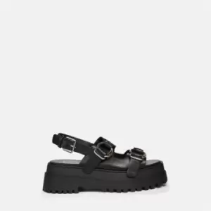 image of Missguided double buckle chunky sole sandal - Black