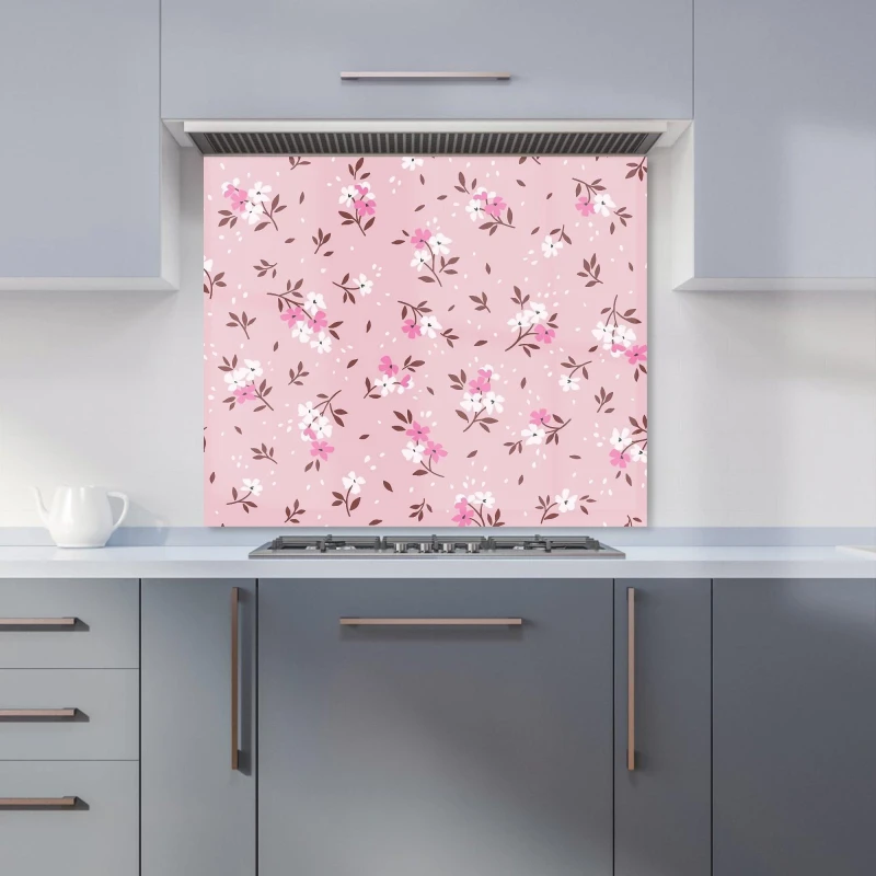 Image of Warren Reed - Designer Pretty Pink Flower Pattern Kitchen Splashback Size: 900mm x 650mm Pink Unisex 900mm x 650mm