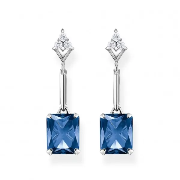 image of Sterling Silver Blue Stone Earrings H2177-166-1