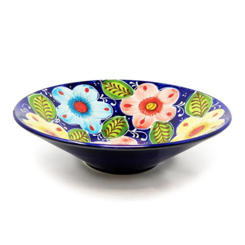 Image of Verano Spanish Ceramics Classic Spanish Hand Painted Kitchen Dining Extra Large Conical Bowl 38cm Pink Flower Multi