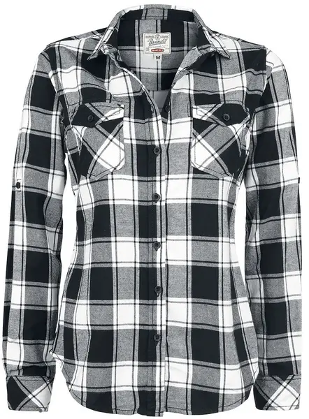 Image of Brandit Amy Flannel Checkshirt Flanel Shirt Black white 4XL Women