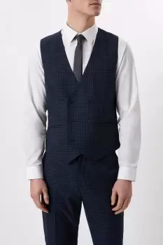 image of Slim Fit Navy Small Scale Check Waistcoat