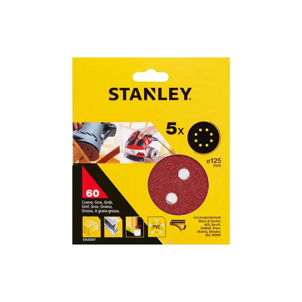 image of STANLEY Random Orbital Sanding Discs 125mm - Pack of 5 60G (STA32027-XJ)