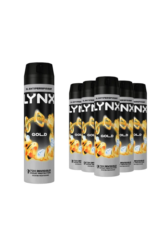 Image of Lynx XL Gold 'Anti-Perspirant' Deo AntiWhite Marks 200ml 6Pk Gold male